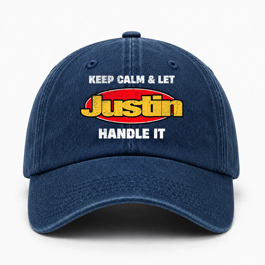 Keep Calm & Let Your Name Handle It Yellow And Red Logo Washed Cap JUSTIN 13K1 C172PF