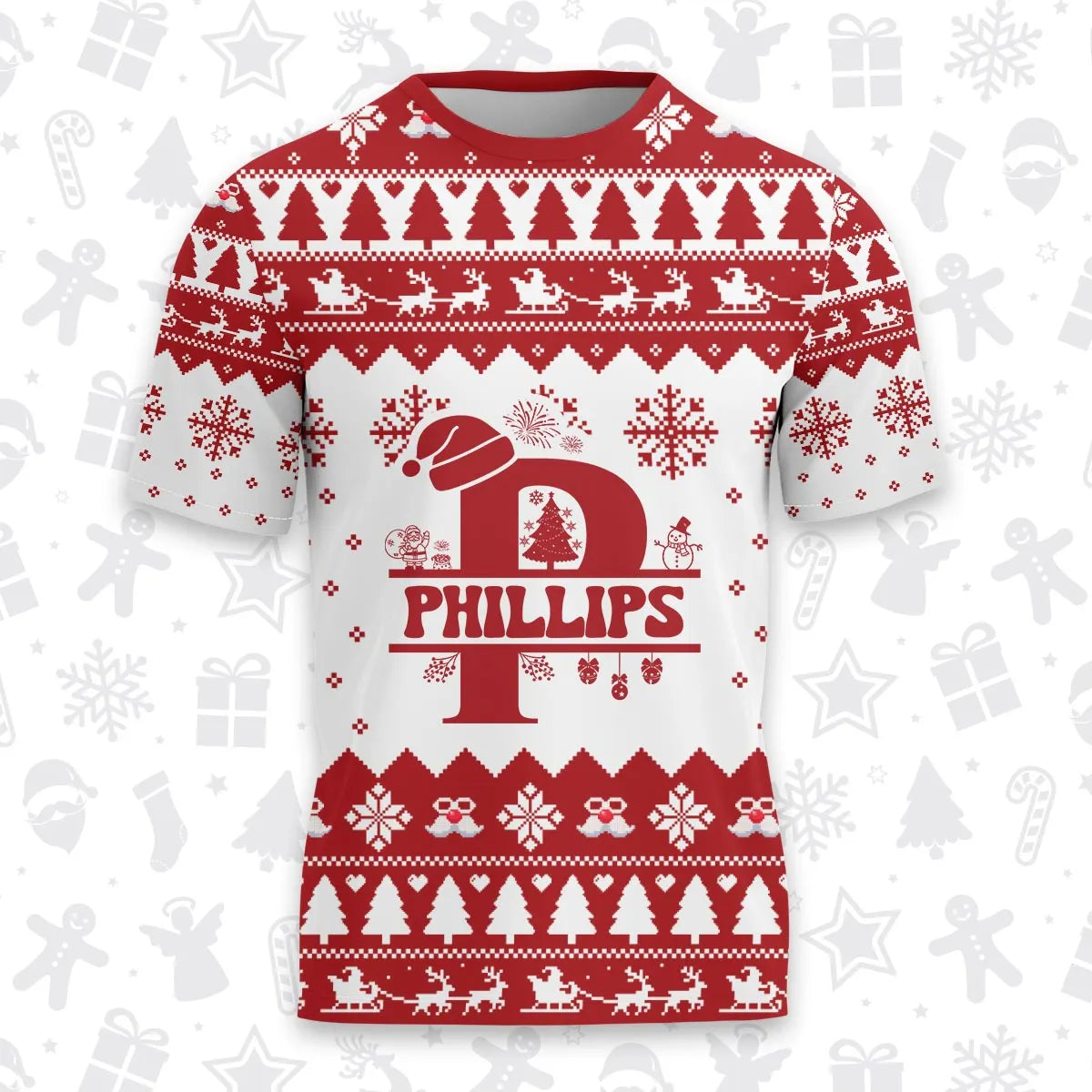 PHILLIPS Personalized Christmas T-Shirt Pajama Set - Holiday Gift Outfit 13K1-CR2