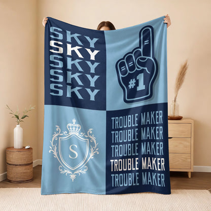 Trouble Maker Funny Blue Fleece Blanket SKY 13K1 BK21