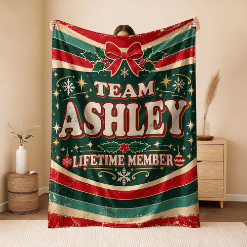 Team Your Name Lifetime Member Christmas Fleece Blanket ASHLEY 13K1 BK52