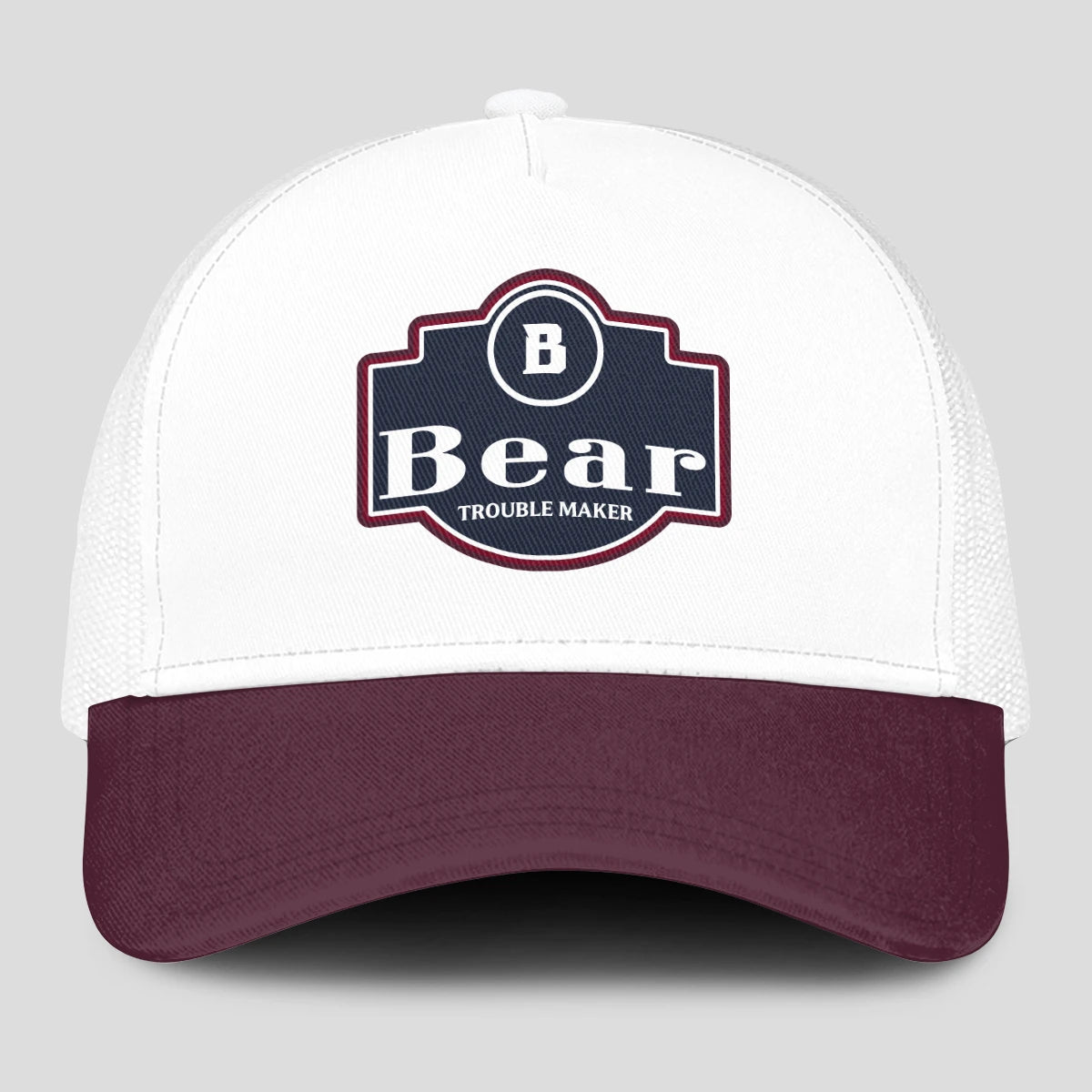 Trouble Maker Burgundy And White Funny Mesh Cap BEAR 13K1 C201PF