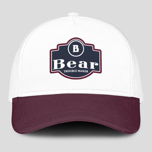 Trouble Maker Burgundy And White Funny Mesh Cap BEAR 13K1 C201PF