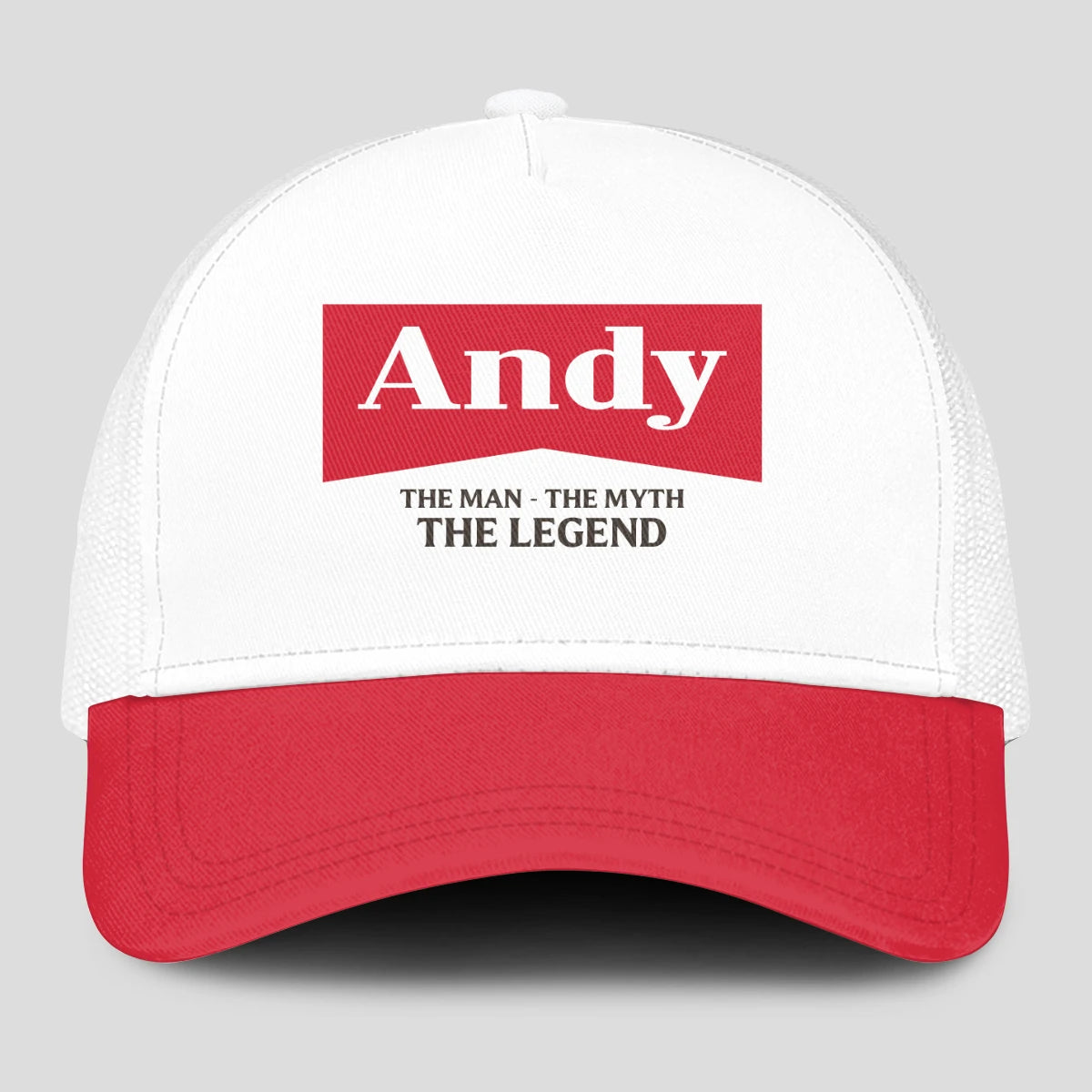 The Man The Myth The Legend Red And White Mesh Cap ANDY 13K1 C197PF