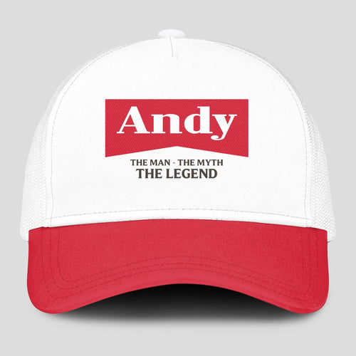 The Man The Myth The Legend Red And White Mesh Cap ANDY 13K1 C197PF