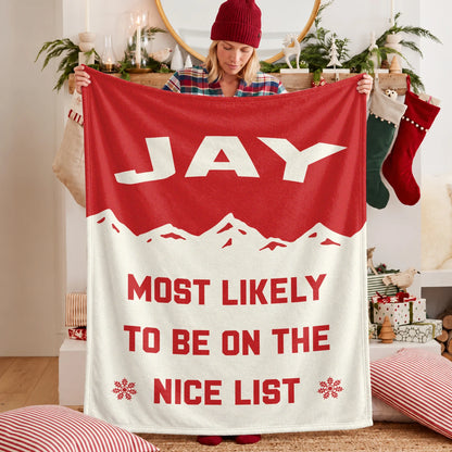 Most Likely on the Nice List Red Vintage Christmas Fleece Blanket JAY 13K1 BK63