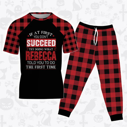 REBECCA Buffalo Plaid Pajamas Set Tshirt & Pants 13K1-EV2