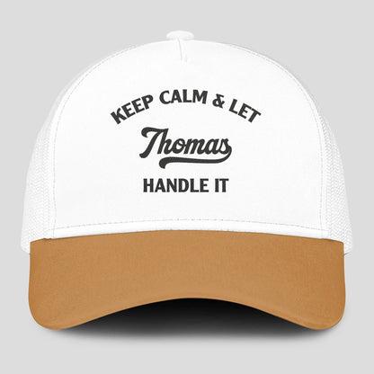 Keep Calm & Let Your Name Handle It Yellow And White Mesh Cap THOMAS 13K1 C205PF
