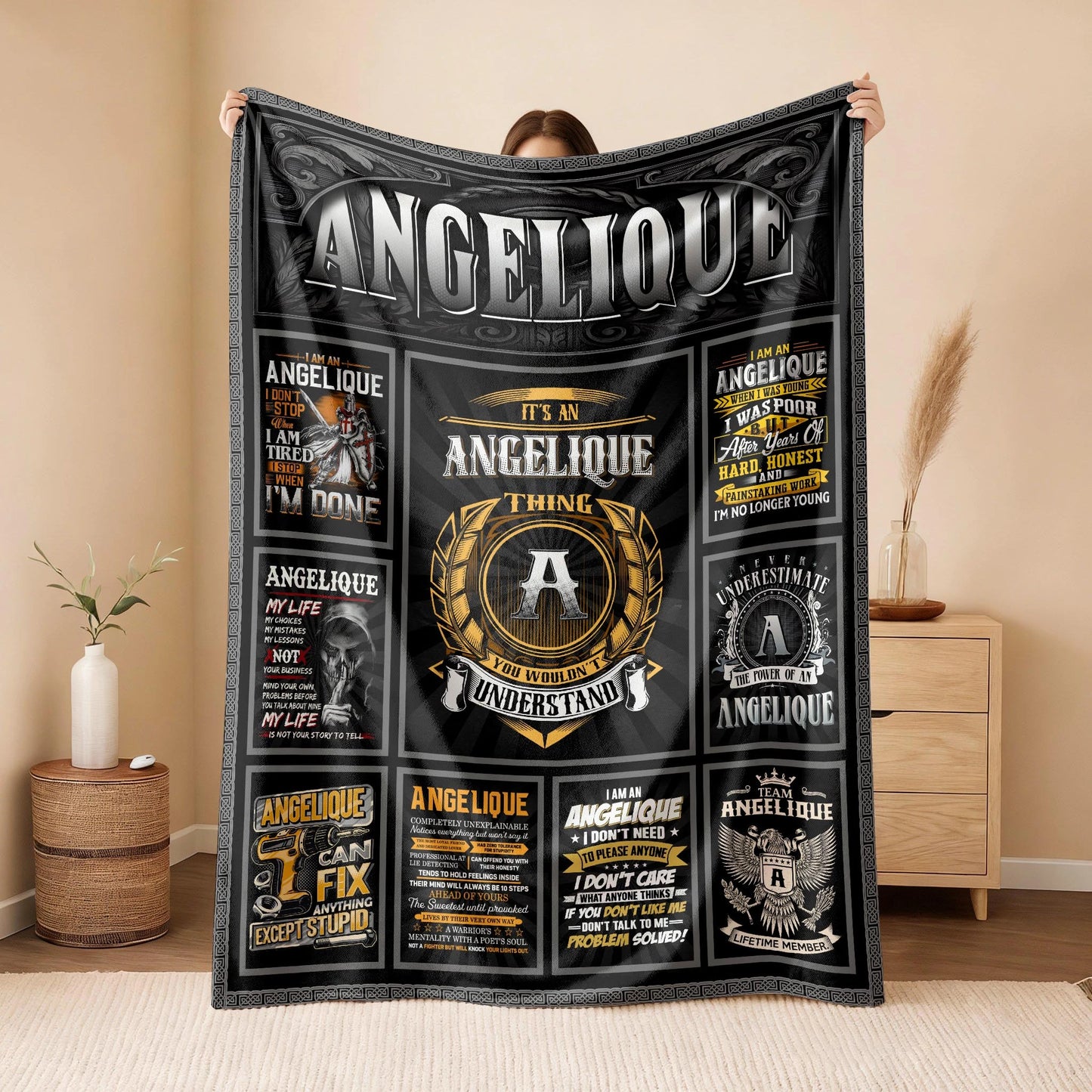 ANGELIQUE Personalized Blanket | Custom Name Cozy Throw Gift 13K5-BK2