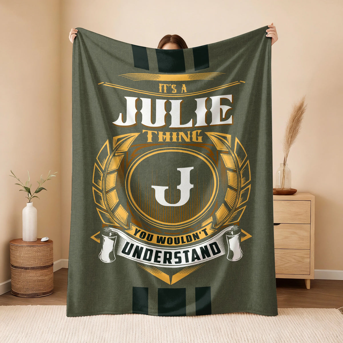 It's A Your Name Thing Olive Green Logo Fleece Blanket JULIE 13K1 BK31