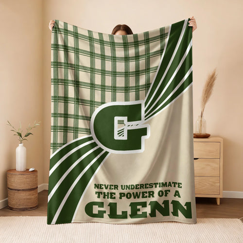 Never Underestimate Your Name Green & Cream Plaid Fleece Blanket GLENN 13K1 BK50