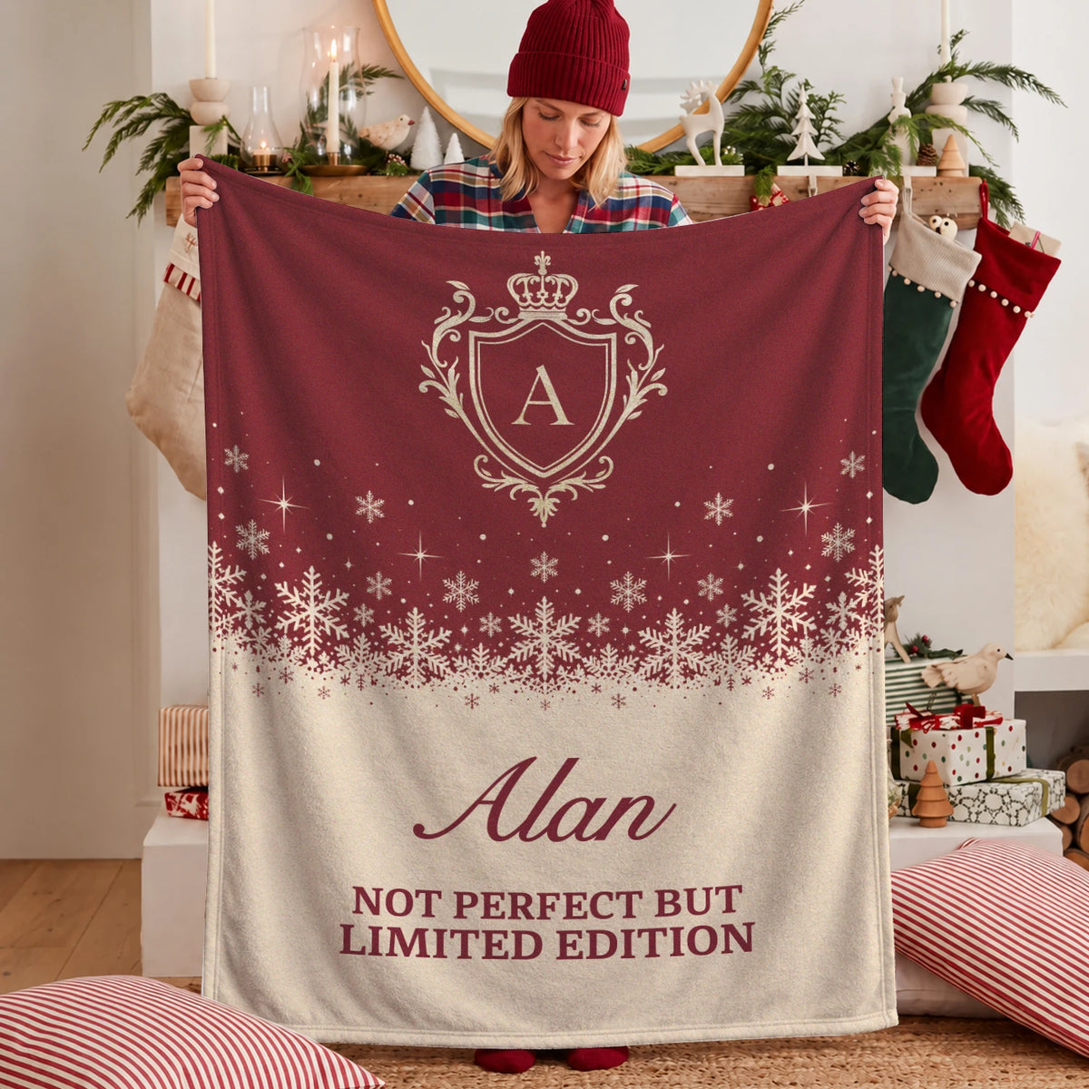 Not Perfect But Limited Edition Red Cream Christmas Fleece Blanket ALAN 13K1 BK34