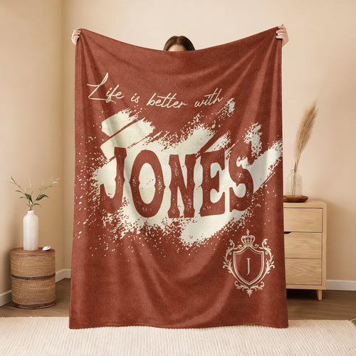 Life Is Better With Your Name Terracotta Cream Fleece Blanket JONES 13K1 BK30
