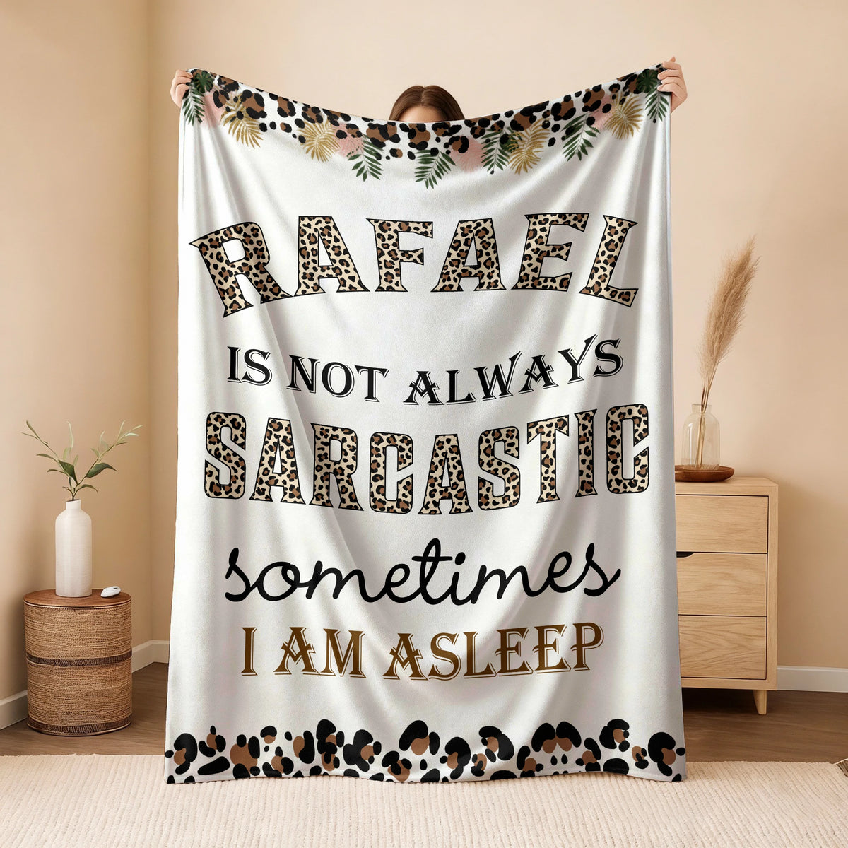 Your Name Sarcastic Leopard Print Fleece Blanket RAFAEL 13K1 BK61