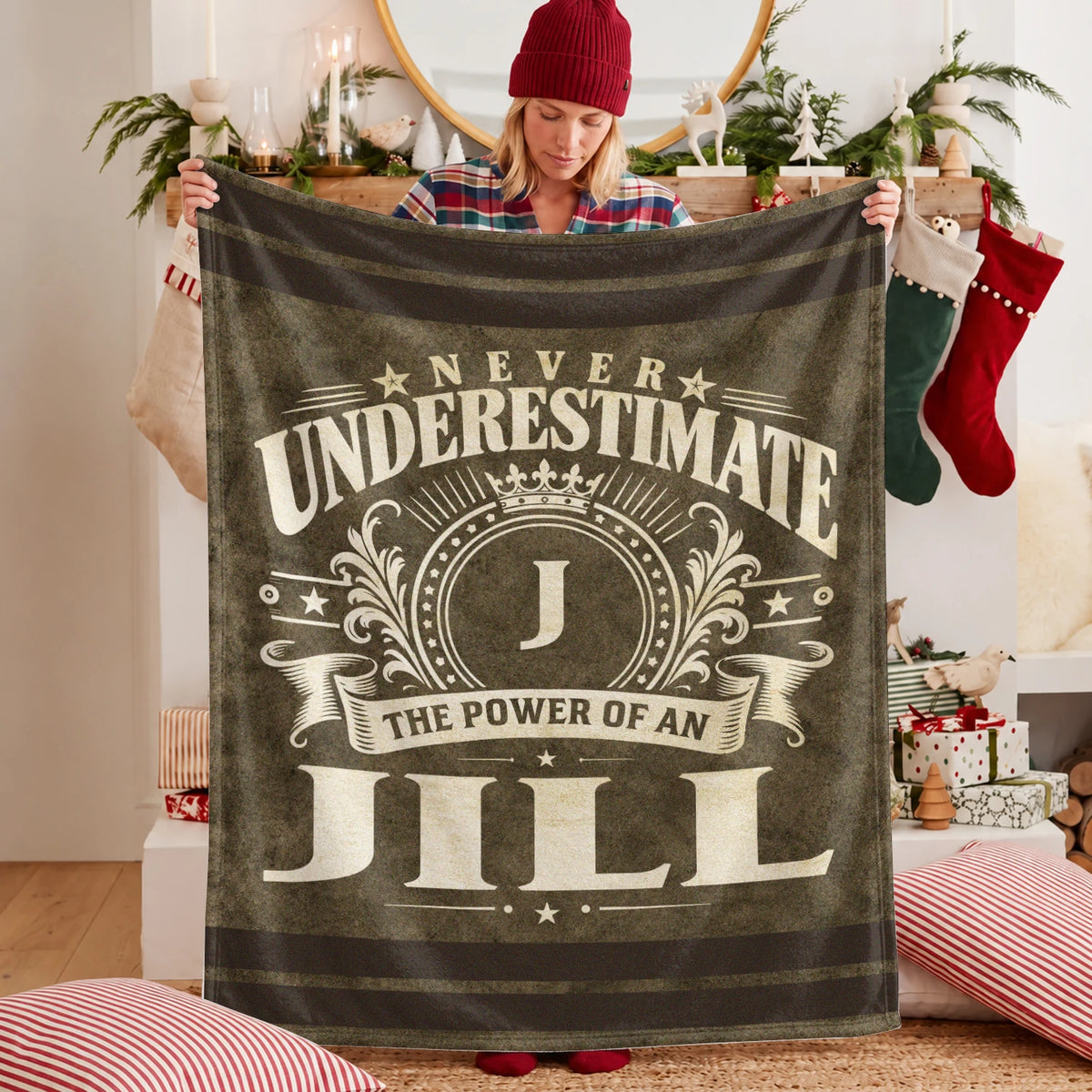 Never Underestimate The Power Of A Name Olive Green Army Fleece Blanket JILL 13K1 BK46