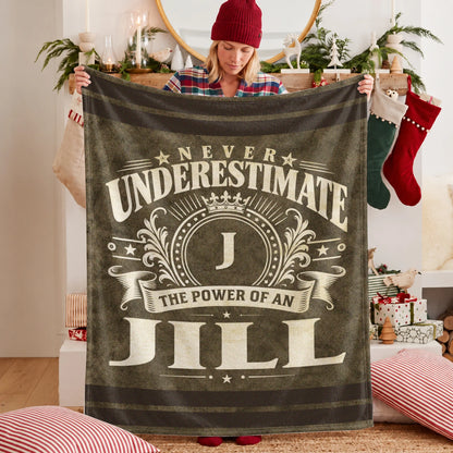 Never Underestimate The Power Of A Name Olive Green Army Fleece Blanket JILL 13K1 BK46