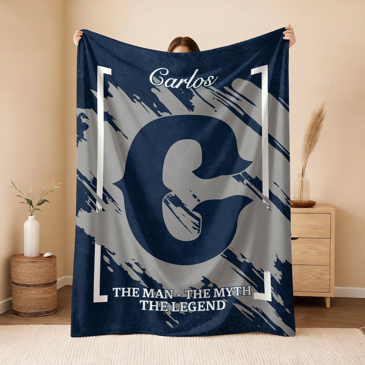 The Man The Myth The Legend Navy Baseball Fleece Blanket CARLOS 13K1 BK17