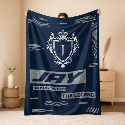 The Man The Myth The Legend Blue & Gray Fleece Blanket  JAY 13K1 BK08