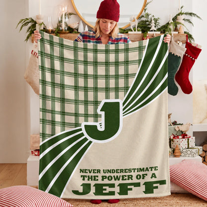Never Underestimate Your Name Green & Cream Plaid Fleece Blanket JEFF 13K1 BK50
