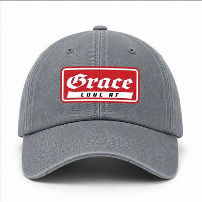Your Name Cool Af Red Logo Funny Washed Cap GRACE 13K1 C79PF