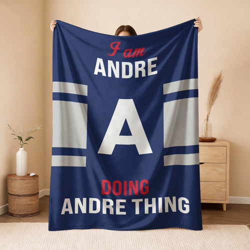I'm Name Doing Name Things Navy Fleece Blanket ANDRE 13K1 BK51