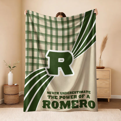 Never Underestimate Your Name Green & Cream Plaid Fleece Blanket ROMERO 13K1 BK50
