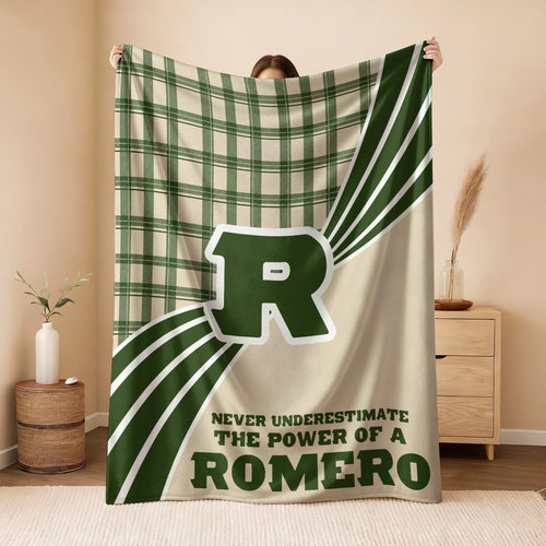 Never Underestimate Your Name Green & Cream Plaid Fleece Blanket ROMERO 13K1 BK50