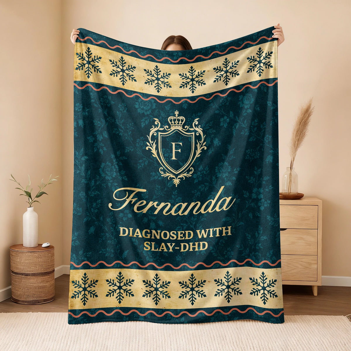 Diagnosed With Slay-DHD Vintage Sage Green Fleece Blanket FERNANDA 13K1 BK38