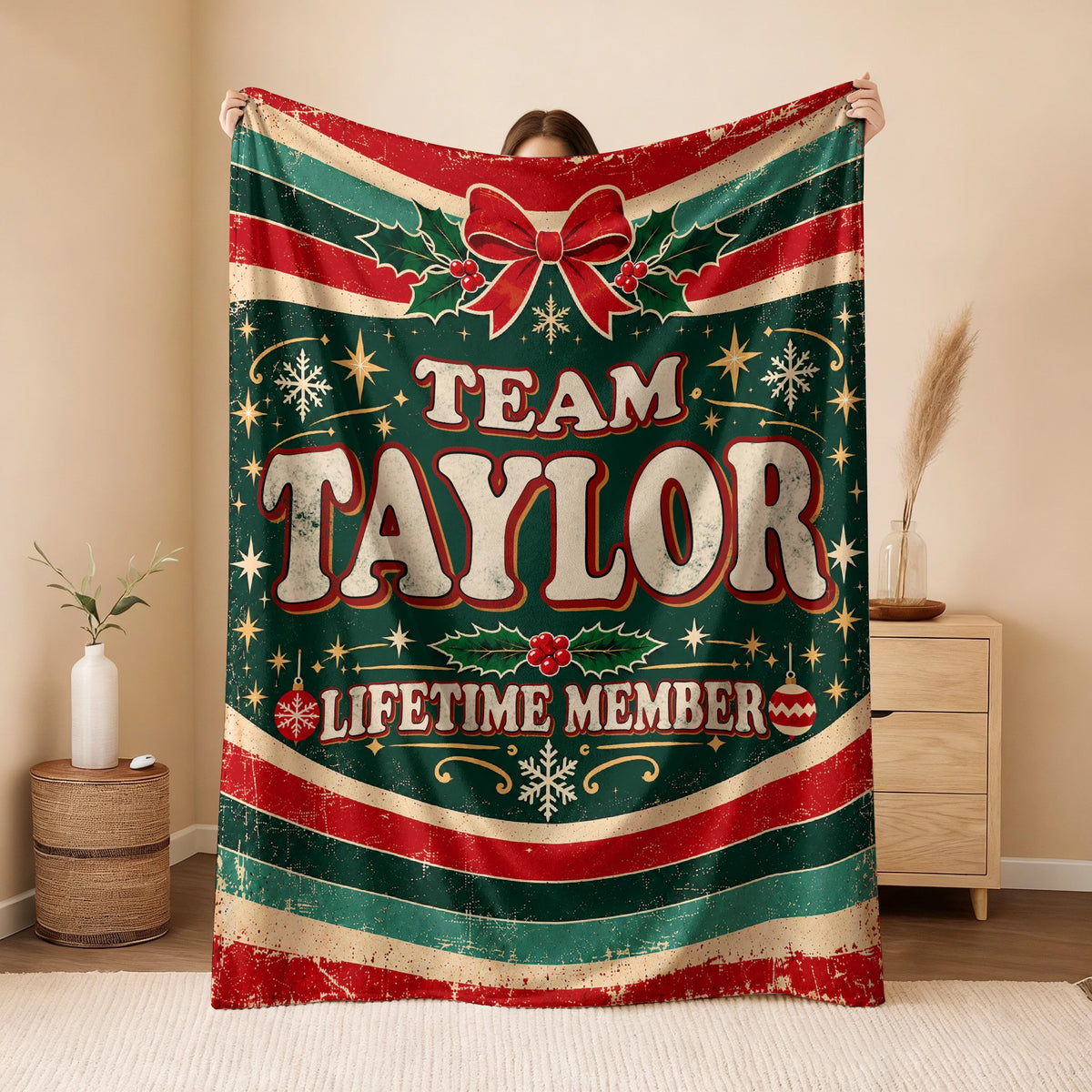 Team Your Name Lifetime Member Christmas Fleece Blanket TAYLOR 13K1 BK52