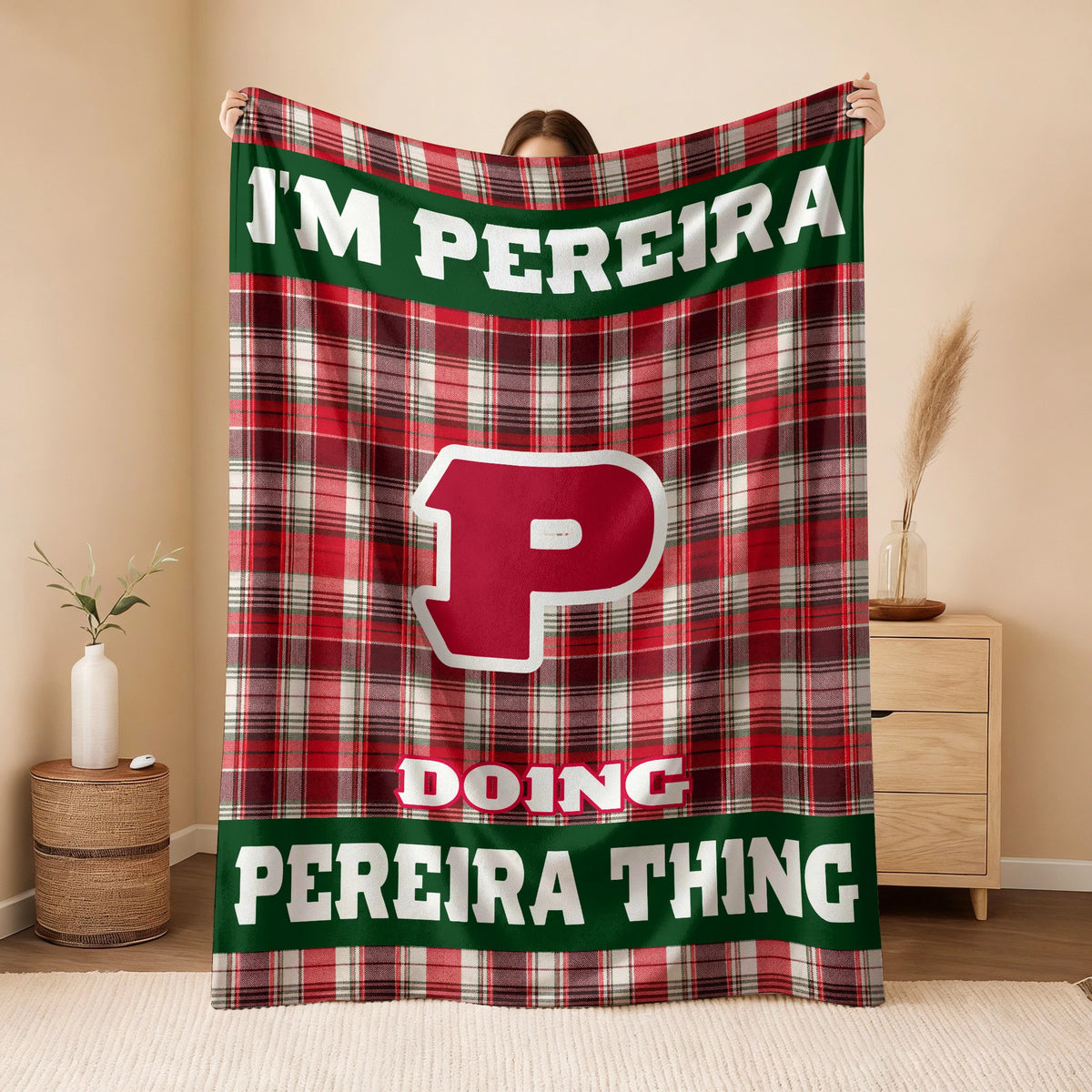 I'm Name Doing Name Things Red Plaid Fleece Blanket PEREIRA 13K1 BK49