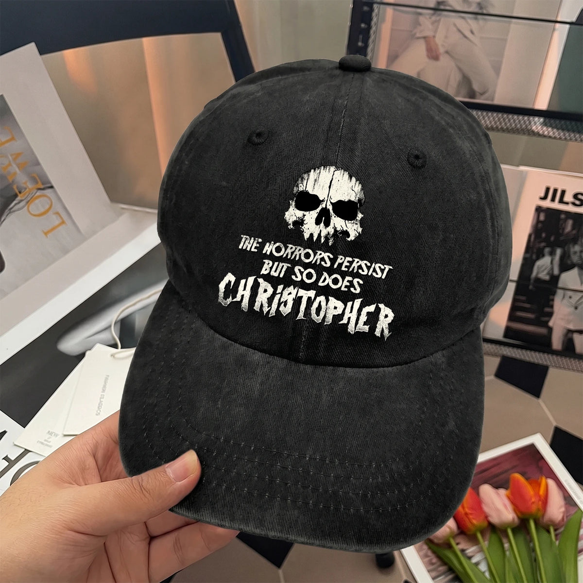 The Horrors Persist But So Does Your Name Cool Skull Washed Cap CHRISTOPHER 13K1 C134PF