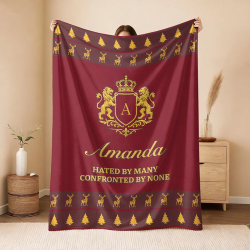 Hated By Many Confronted By None Burgundy Gold Christmas Fleece Blanket AMANDA 13K1 BK33