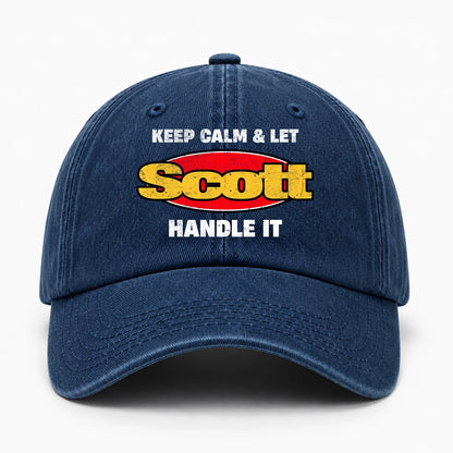 Keep Calm & Let Your Name Handle It Yellow And Red Logo Washed Cap SCOTT 13K1 C172PF