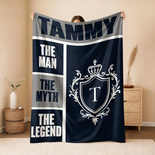 The Man The Myth The Legend Navy Gray & Gold Fleece Blanket  TAMMY 13K1 BK09