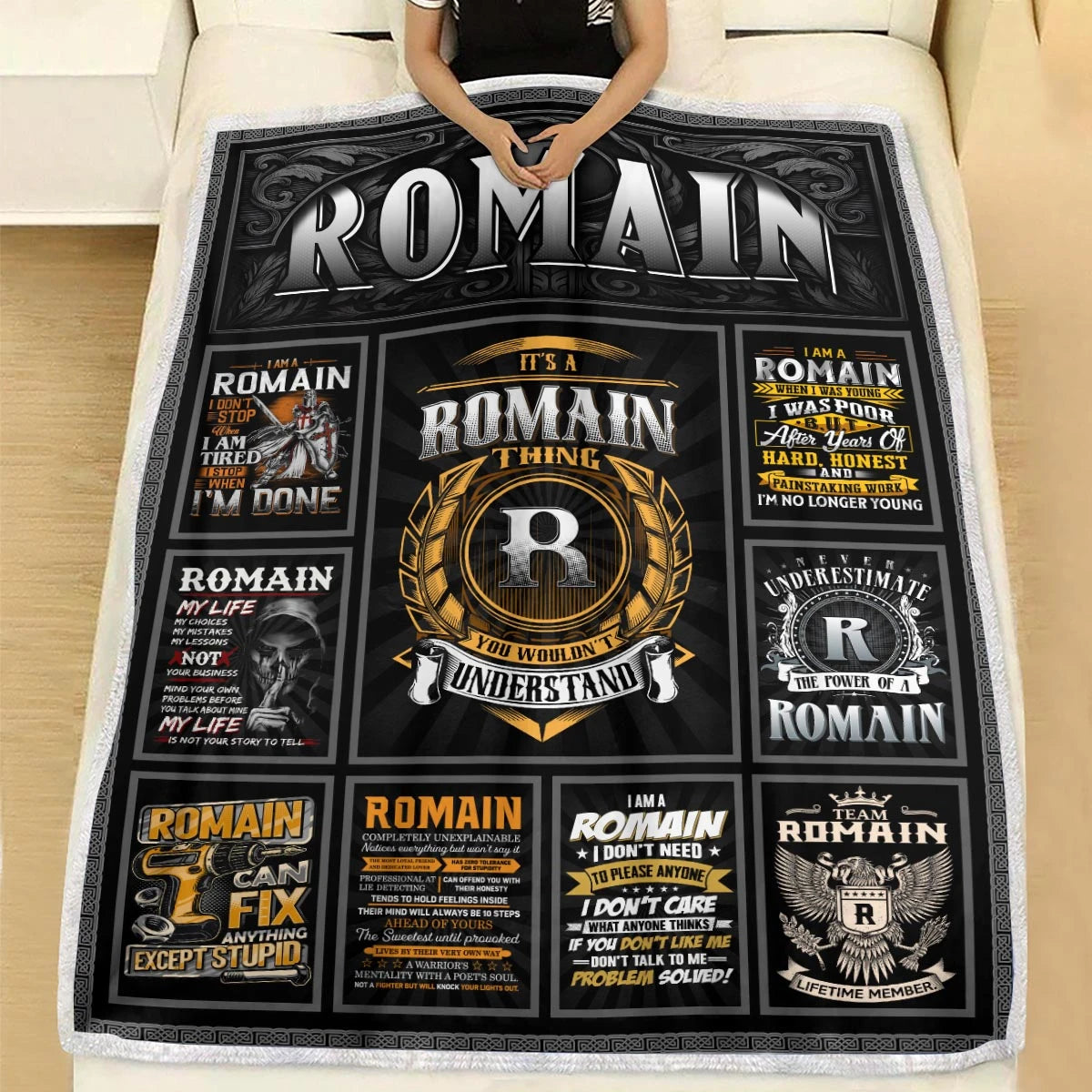 ROMAIN Personalized Blanket | Custom Name Cozy Throw Gift 13K5-BK2