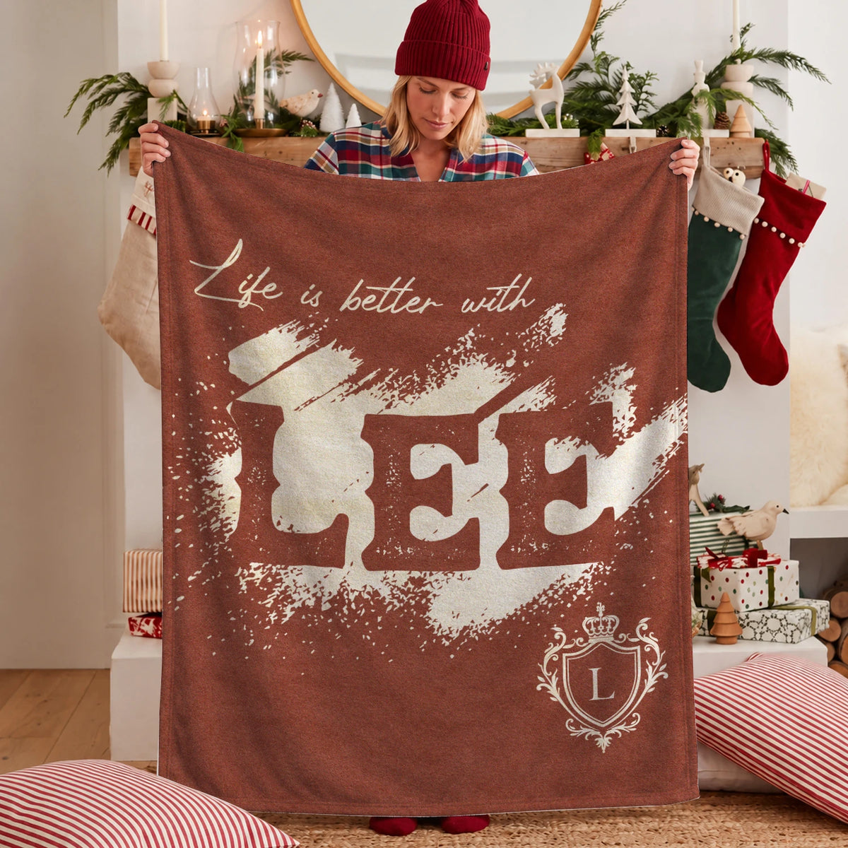 Life Is Better With Your Name Terracotta Cream Fleece Blanket LEE 13K1 BK30