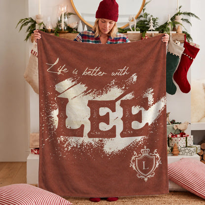 Life Is Better With Your Name Terracotta Cream Fleece Blanket LEE 13K1 BK30