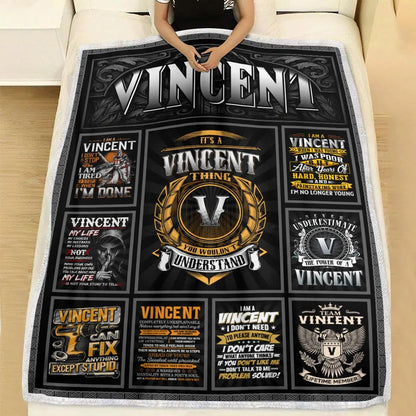 VINCENT Personalized Blanket | Custom Name Cozy Throw Gift 13K1-BK2