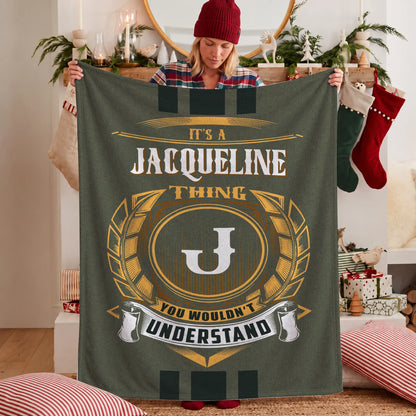 It's A Your Name Thing Olive Green Logo Fleece Blanket JACQUELINE 13K1 BK31