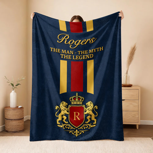 The Man The Myth The Legend Navy Striped Fleece Blanket ROGERS 13K1 BK16