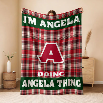 I'm Name Doing Name Things Red Plaid Fleece Blanket ANGELA 13K1 BK49