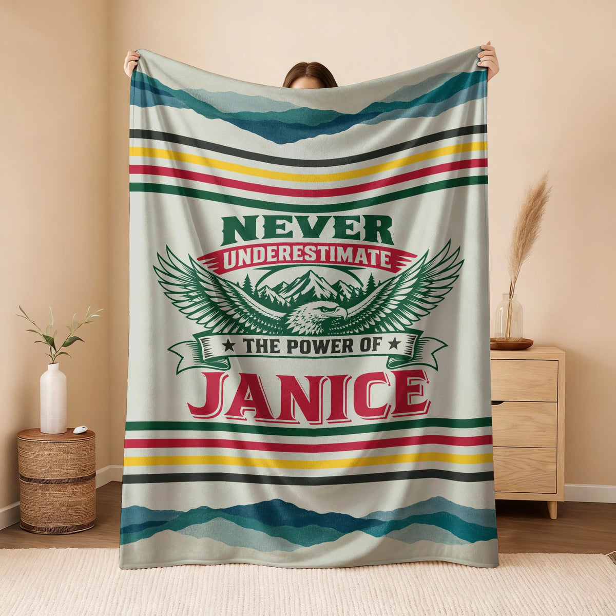 Never Underestimate Your Name Vintage Mountain Fleece Blanket JANICE 13K1 BK44