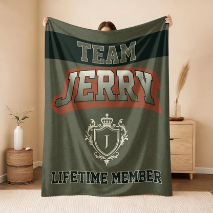 Team Your Name Lifetime Member Sage Green Fleece Blanket JERRY 13K1 BK22