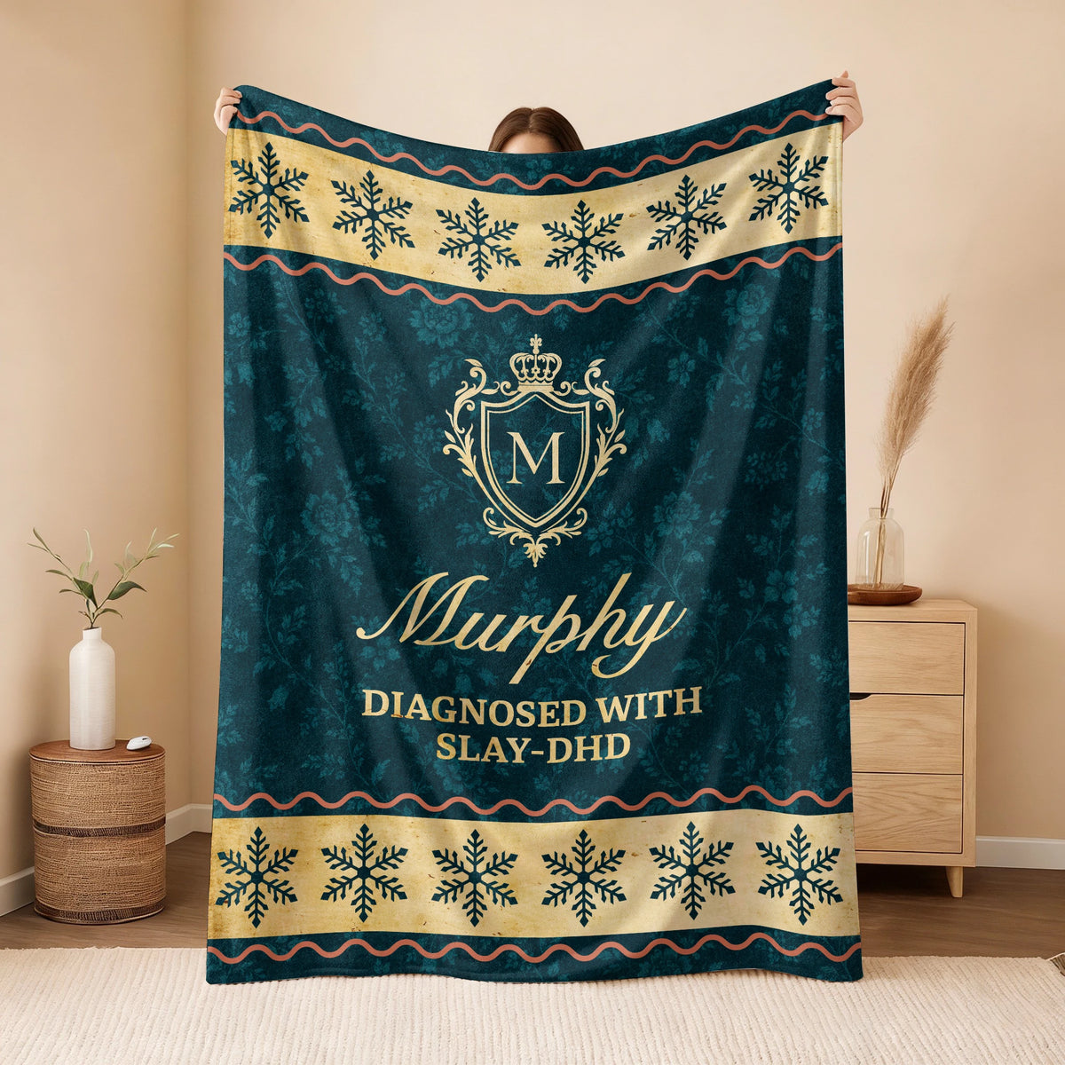 Diagnosed With Slay-DHD Vintage Sage Green Fleece Blanket MURPHY 13K1 BK38