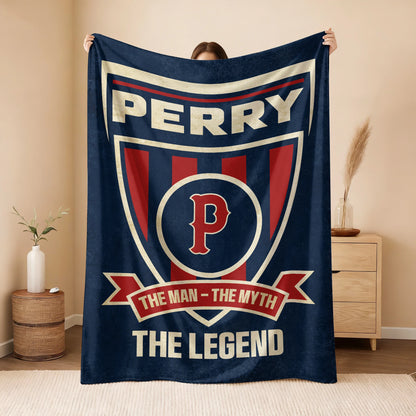 The Man The Myth The Legend Blue Burgundy Baseball Blanket PERRY 13K1 BK18