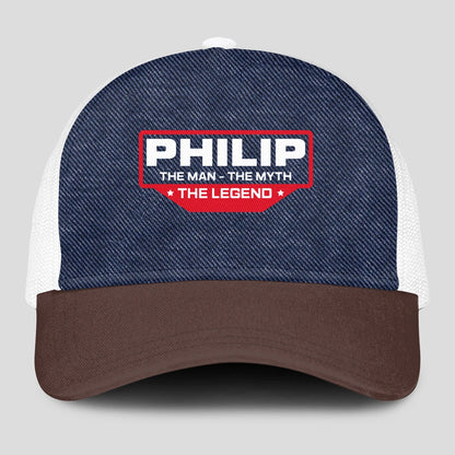 The Man The Myth The Legend Navy Brown And White Mesh Cap PHILIP 13K1 C200PF