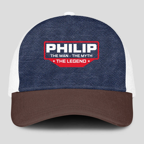 The Man The Myth The Legend Navy Brown And White Mesh Cap PHILIP 13K1 C200PF