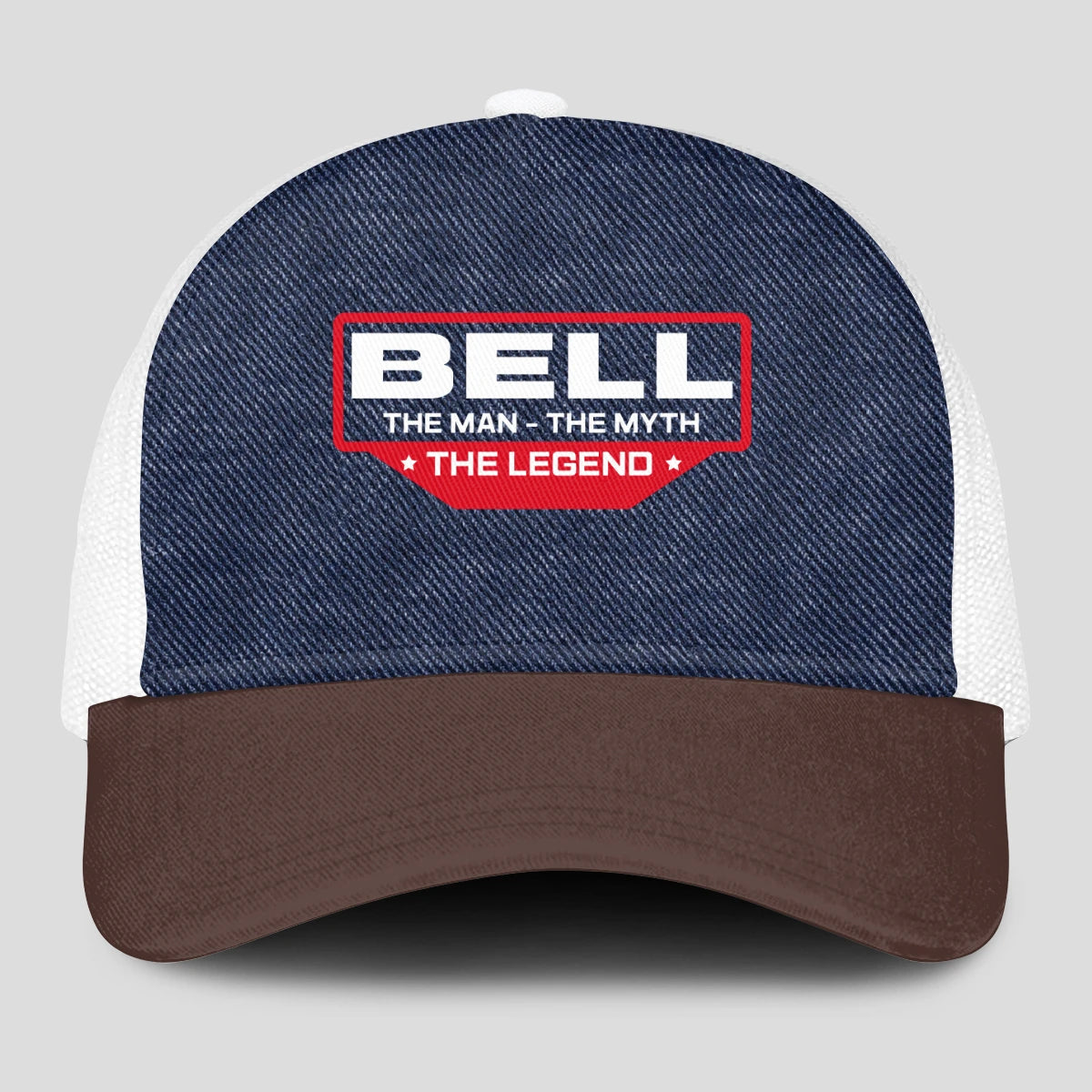 The Man The Myth The Legend Navy Brown And White Mesh Cap BELL 13K1 C200PF