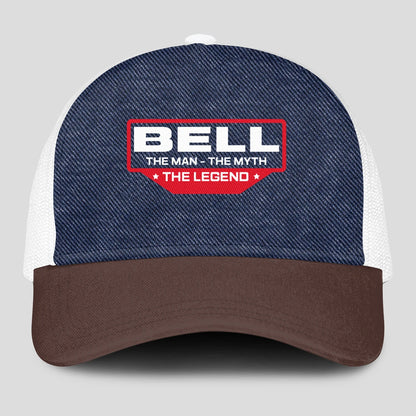 The Man The Myth The Legend Navy Brown And White Mesh Cap BELL 13K1 C200PF