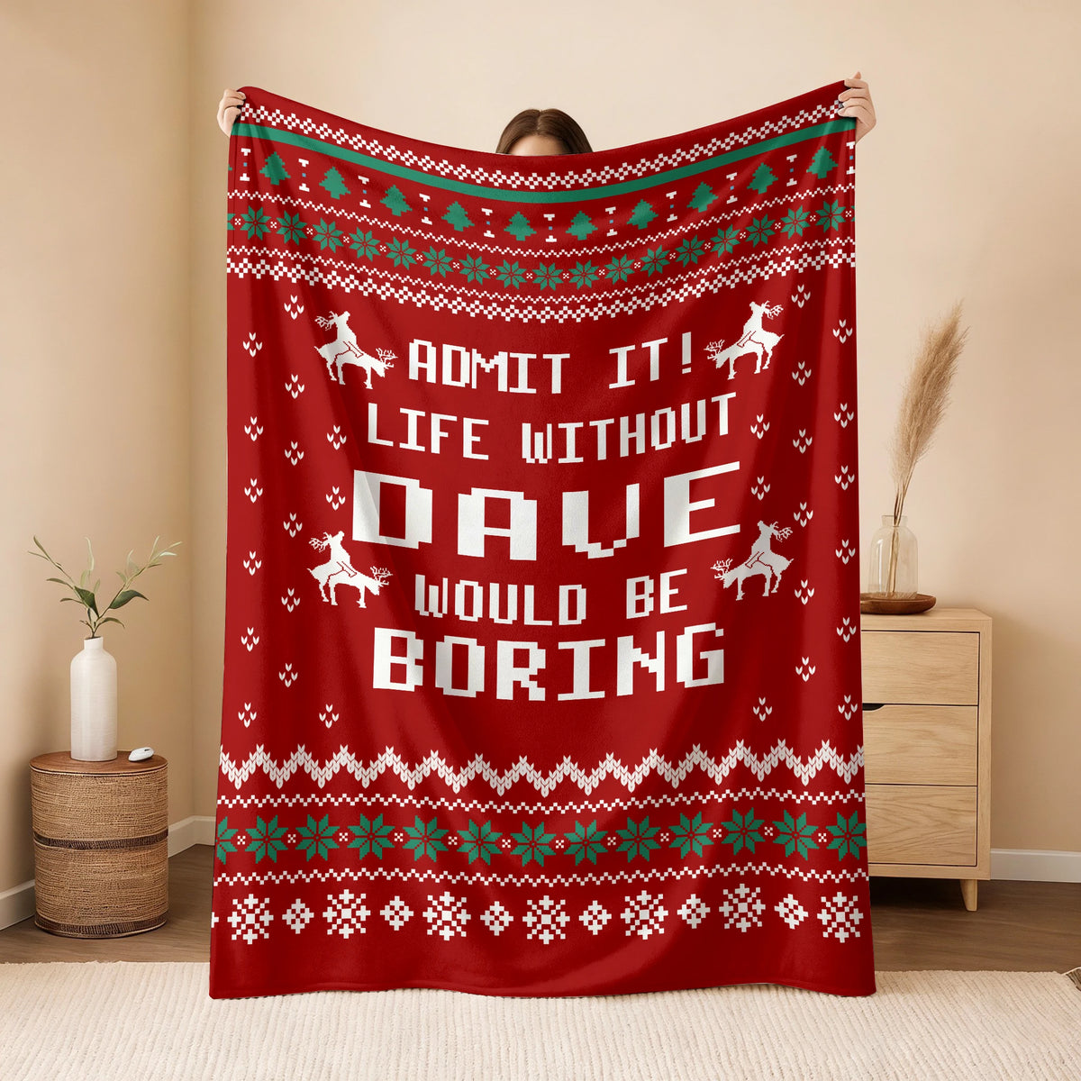 Life Without Your Name Would Be Boring Deer Red Christmas Blanket DAVE 13K1 BK25