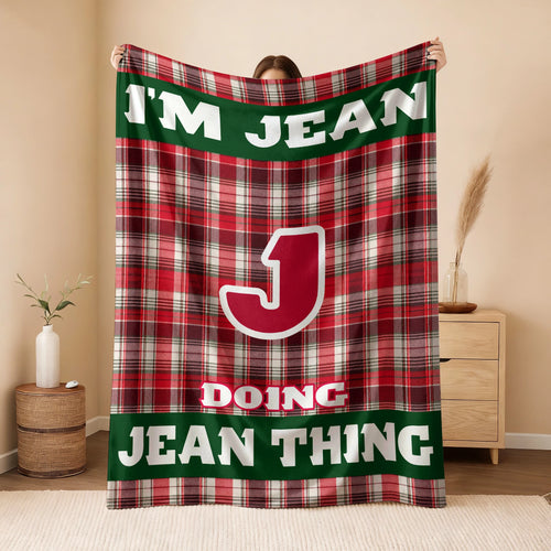 I'm Name Doing Name Things Red Plaid Fleece Blanket JEAN 13K1 BK49